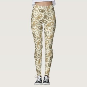 Beige-Brown Paisley Pattern Leggings