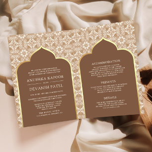 Beige Brown Pattern All in One Indian Wedding Invitation