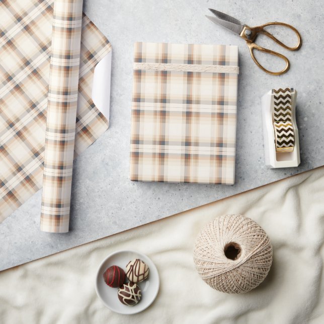 Beige & Brown Plaid Wrapping Paper (Crafts)