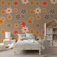 Beige Brown Red Peach Pink Flowers Art Pattern