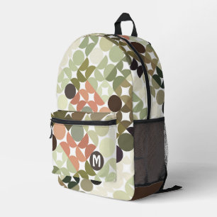 Beige Brown Sage Green Peach Orange Midcentury Art Printed Backpack