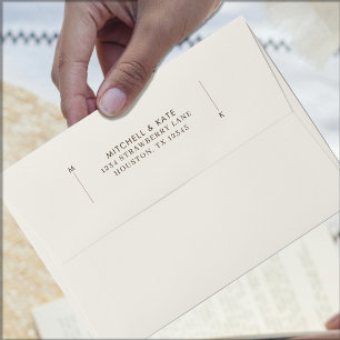 Beige Brown Simple Line Monogram Wedding Envelope
