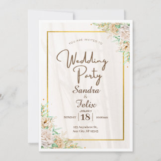 Beige Brown Simple Wedding Party Invitation