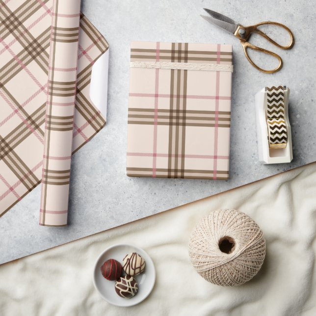 Beige Brown Tartan Plaid Wrapping Paper (Crafts)