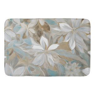 Beige Brown Teal Blue Floral Bath Mat