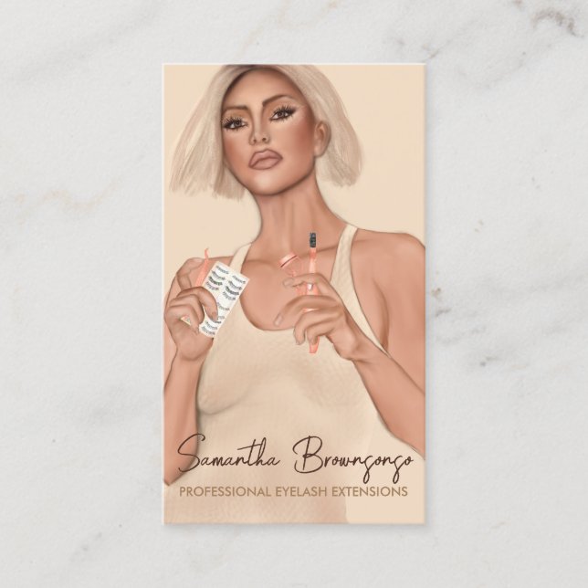 Beige Brown Tweezer Curler Makeup Eyelash Business Card (Front)
