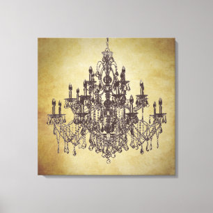 Beige Brown Vintage Chandelier Canvas Art Print