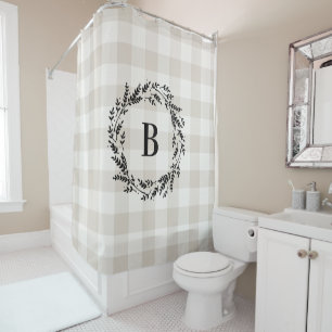 Beige Buffalo Check Monogram   Farmhouse Bathroom