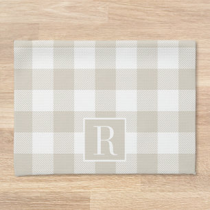 Beige Buffalo Check Monogram Kitchen Towel