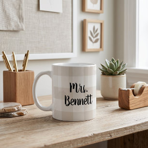 Beige Buffalo Check Monogrammed Teacher Gift Coffee Mug