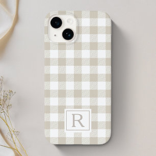 Beige Buffalo Check Personalized Monogram Case-Mate iPhone 14 Case