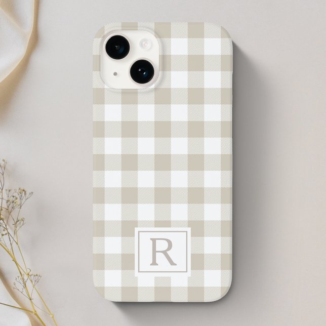 Beige Buffalo Check Personalized Monogram Case-Mate iPhone Case (Creator Uploaded)