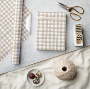 Beige Buffalo Plaid Christmas Wrapping Paper