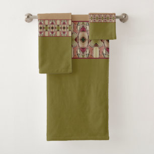 Beige Burgundy and Green Bath Towel Set