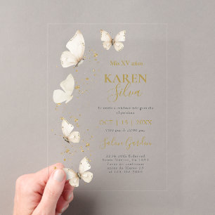 Beige Butterfly Quinceañera acrylic Invitation