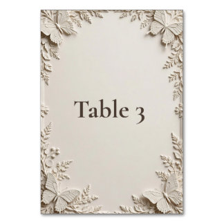 Beige Butterfly Table Number Card 3.5x5