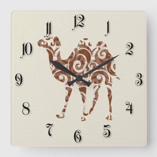 Beige camel square wall clock (Front)