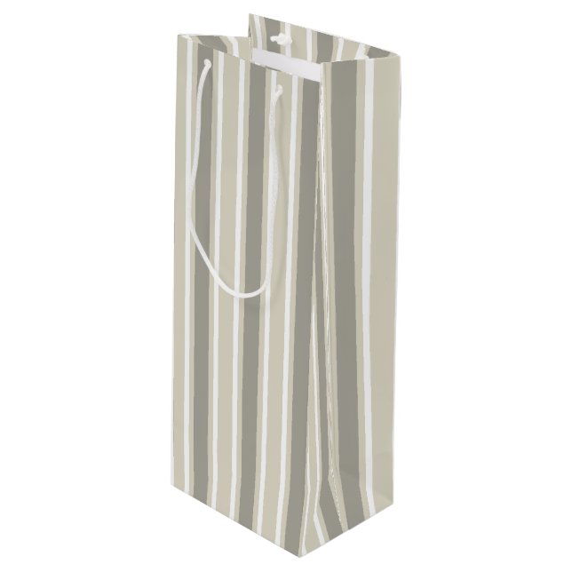 Beige candy stripes wine gift bag (Front Angled)