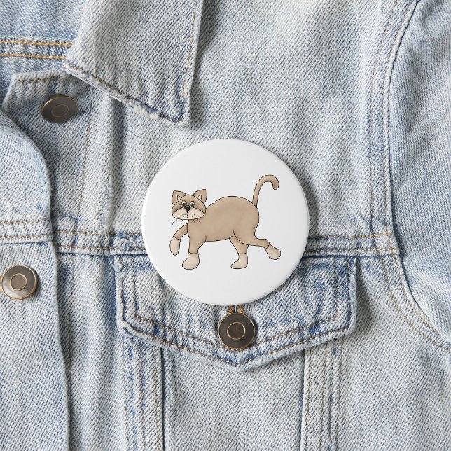 Beige Cat Drawing with Green Eyes 3 Inch Round Button (Creator Uploaded)
