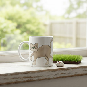Beige Cat Drawing with Green Eyes Coffee Mug