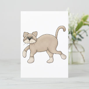Beige Cat Drawing with Green Eyes Invitation