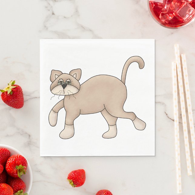 Beige Cat Drawing with Green Eyes Napkin (Creator Uploaded)