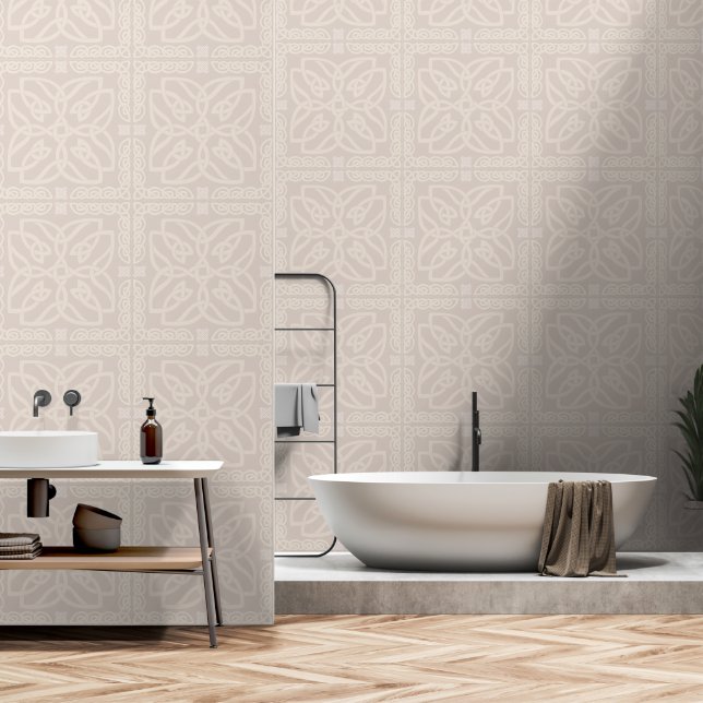 Beige Celtic Knot Pattern Wallpaper (Bathroom)