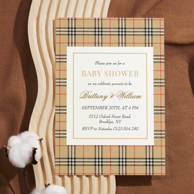 Beige Check Plaid Baby Shower  Invitation (Creator Uploaded)