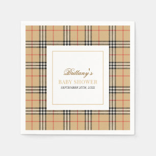 Beige Check Plaid Baby Shower Napkin