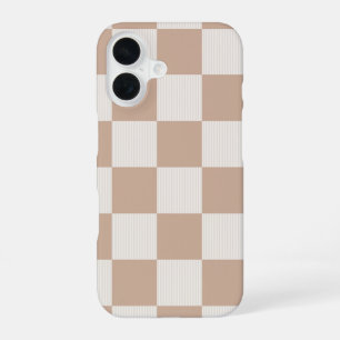 Beige Chequered checkboard with Neutral Brown iPhone 16 Case