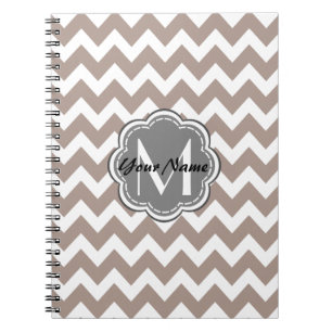Beige Chevron, Grey Monogram, Personalized Name Notebook