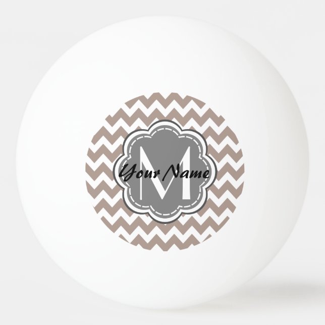 Beige Chevron, Grey Monogram, Personalized Name Ping Pong Ball (Front)