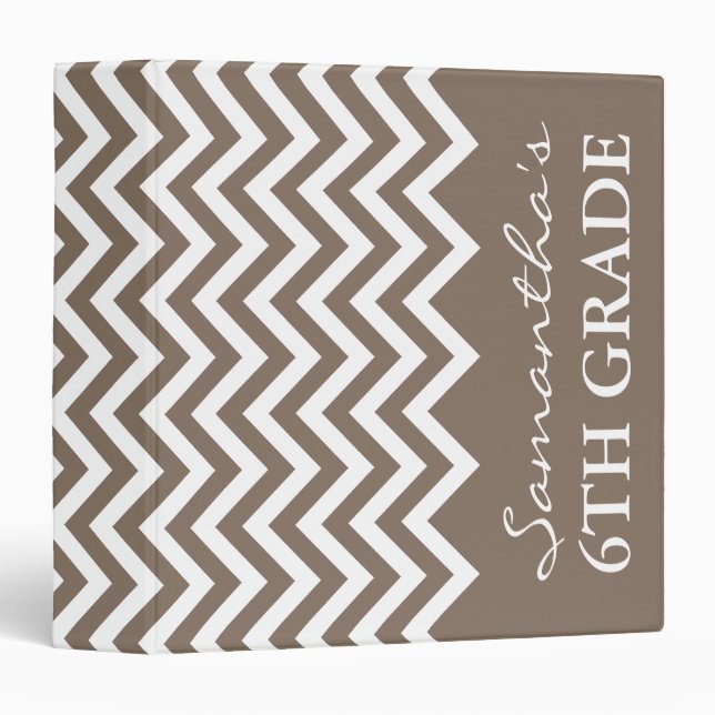 Beige chevron school binder for 6th grade teacher (Front/Spine)