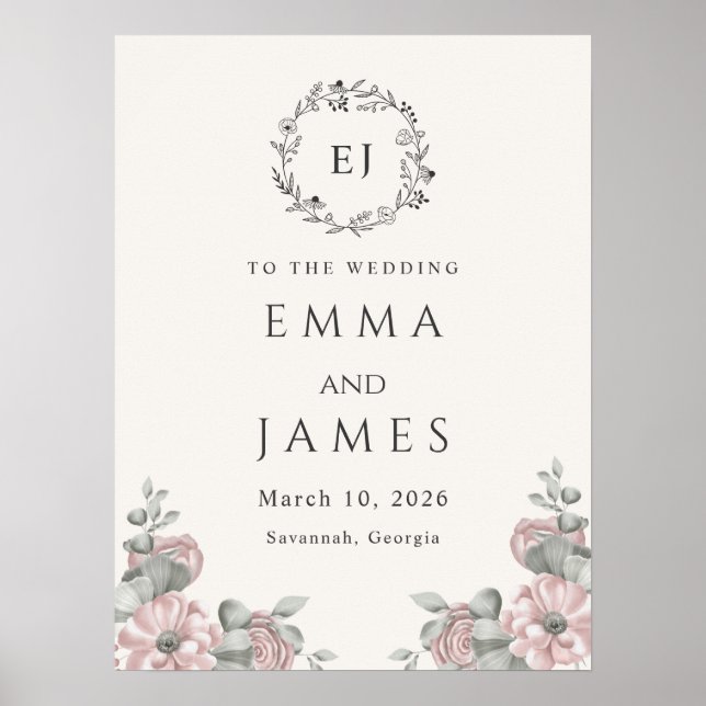 Beige chic Flowery Welcome Sign Wedding (Front)