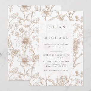 Beige Chinoiserie Wildflower Wedding Invitation