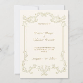 Beige Classic Vintage Frame Wedding Invitation