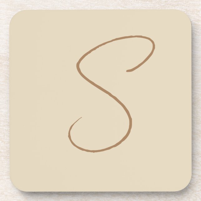 Beige Classical Handwritten Initial Monogram Coaster (Front)