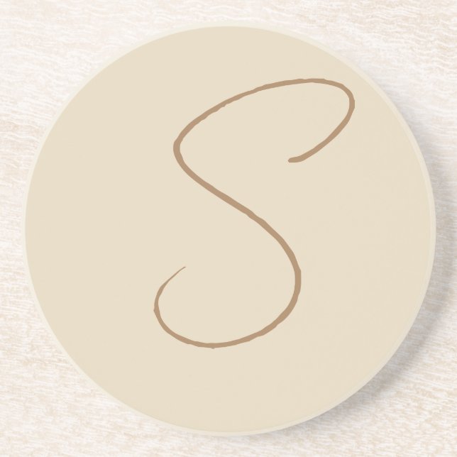 Beige Classical Handwritten Initial Monogram Coaster (Front)