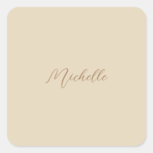 Beige Classical Professional Handwritten Name Square Sticker (Front)