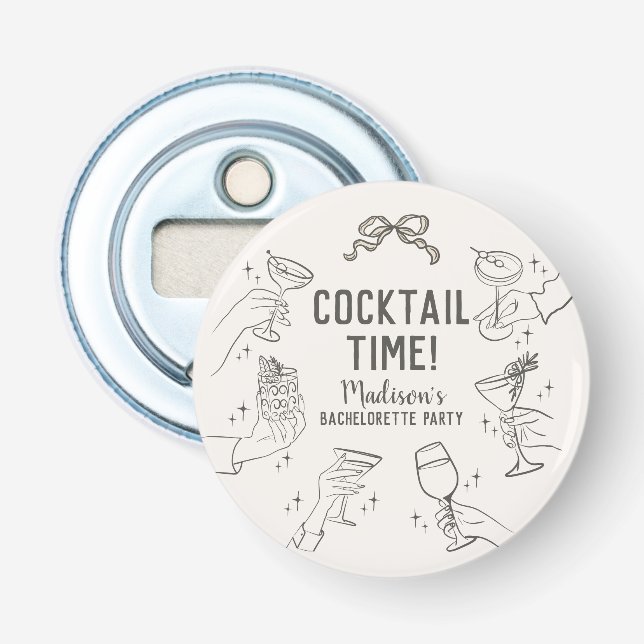 Beige Cocktail Party Bachelorette Envelope Favour Bottle Opener (Front)
