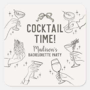 Beige Cocktail Party Bachelorette Envelope Favour Square Sticker
