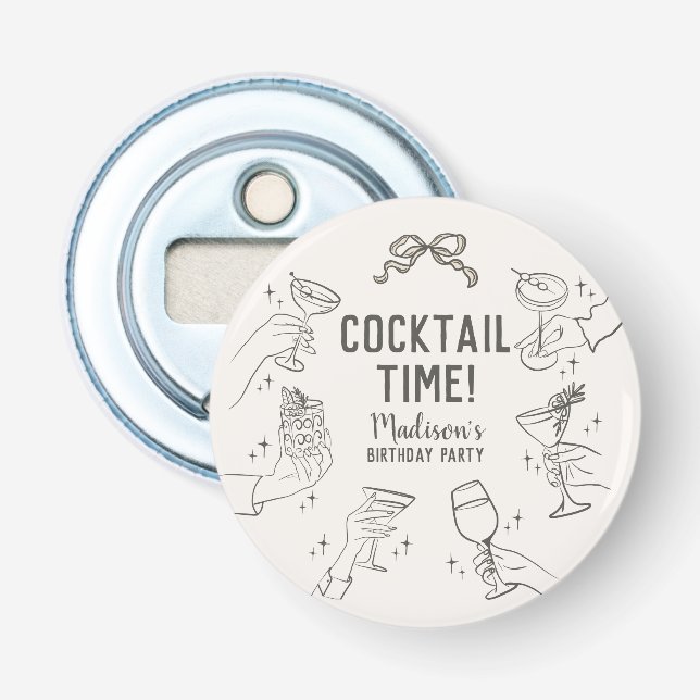 Beige Cocktail Party Birthday Envelope Favour Bottle Opener (Front)