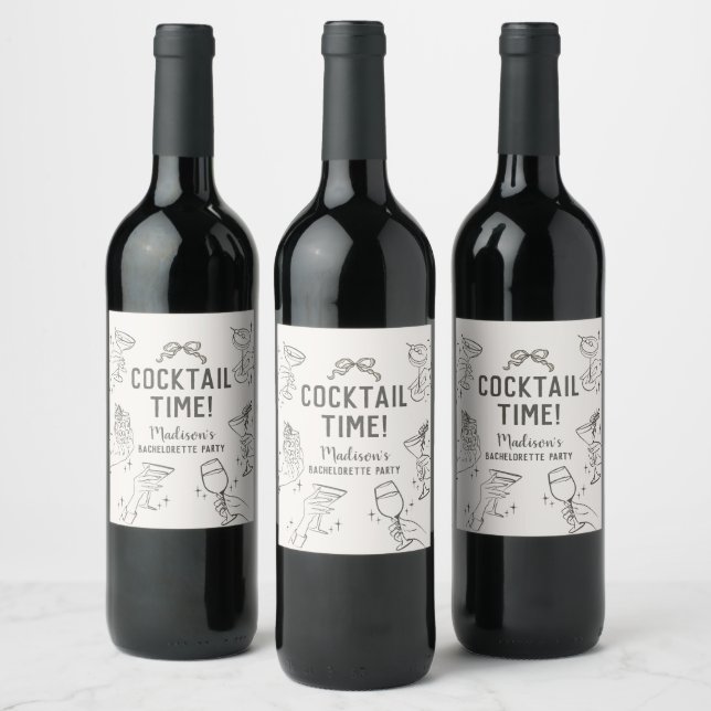 Beige Cocktail Party Retro Bachelorette Party Wine Label (Bottles)