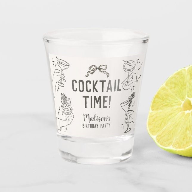Beige Cocktail Party Retro Birthday Favours Shot Glass (Front)