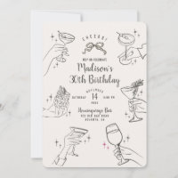 Beige Cocktail Party Retro Birthday Party Invite