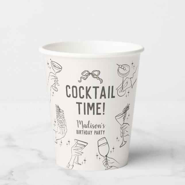 Beige Cocktail Party Retro Birthday Party Paper Cups (Front)