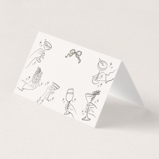 Beige Cocktail Party Retro Table Place Cards (Front)