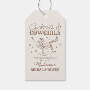Beige Cocktails and Cowgirls Bridal Shower Favour Gift Tags