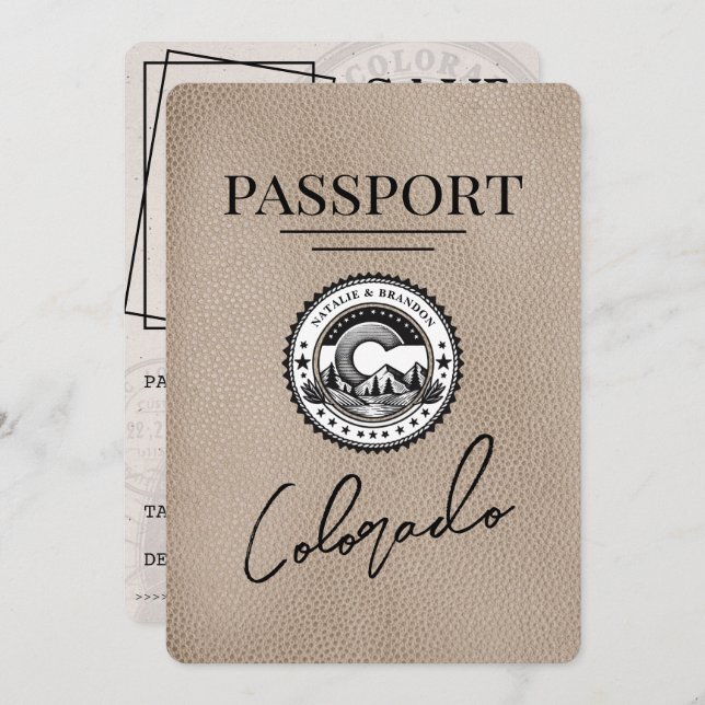Beige Colorado Passport Save The Date (Front/Back)