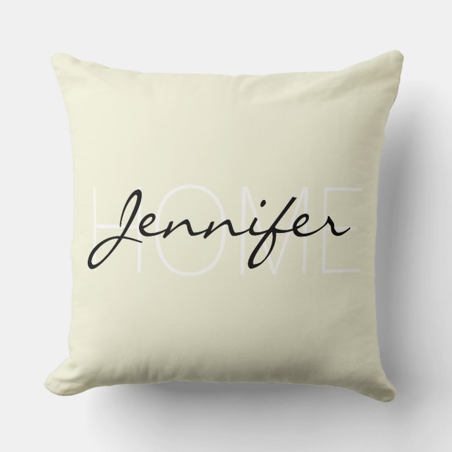 Beige colour home monogram throw pillow (Front)